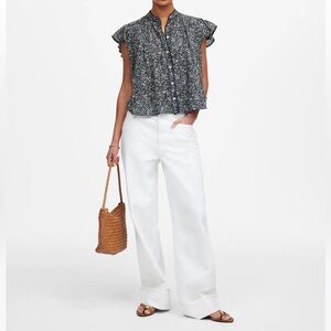 Madewell Shirred Lace Trim Top Night Indigo